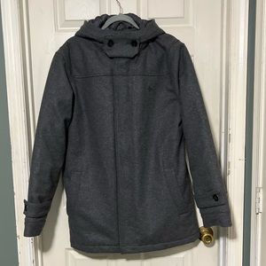 NWT $230 Lifted Research Kingsford Quilted Lined Wool Duffle Coat in Charcoal